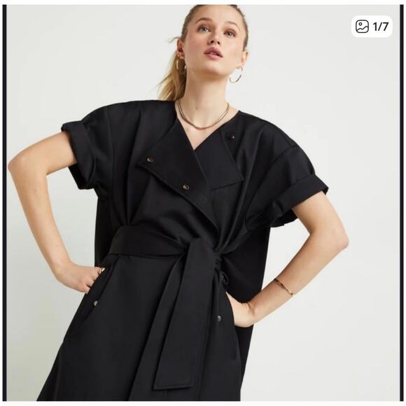 NWT $265 GSTQ Women's M Convertible Trench Black Size Medium - Picture 3 of 11